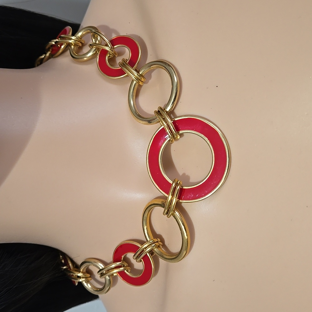 Trifari Red & Gold Round Links Necklace